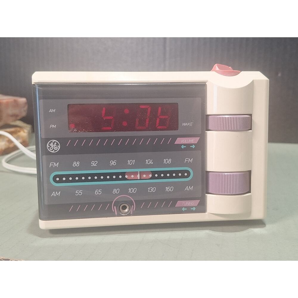 Vintage GE P’jammer AM/FM Clock Radio Bedbuds Pink Teal 7-4607WHA 80s WORKS!